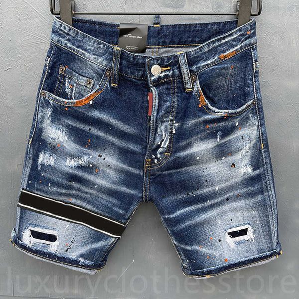 Jeans Uomo Jeans Homme Jeans Déchirés Jeans Dsquared Jeans Courts Jeans Courts Droit Trous Jeans Pour Homme Casual Night Club Bleu Coton Été Italie Style Mode Slim Fit