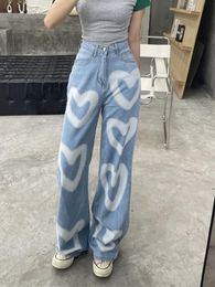 Jeans Vintage coeur imprimé jean femmes taille haute Denim pantalon maman Baggy pantalon mode ample jambe droite esthétique Y2k Streetwear