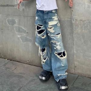 Jeans Vintage hommes chat barbe couteau coupe trou déchiré droit décontracté Baggy lavé déchiré Jean en détresse jambe large mendiant Denim pantalon Maleyolq