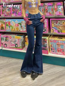 Jeans Weemeep Women Streetwear Boot Cut Flare Jeans High Taille Solid Skinny Denim Pants zomer Casual Blue Pants Koreaanse mode Capris