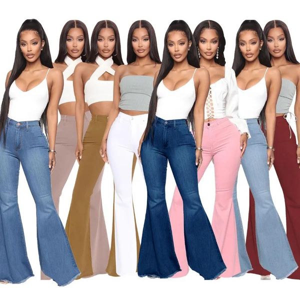 Jeans Jean évasé blanc pour femmes 2023 printemps été mince taille haute Stretch maigre Bootcut Denim pantalon femme rose cloche bas jean