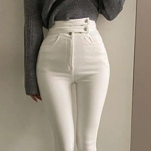 Jeans blanc skinny jeans femme chic street 2023 printemps haute taille pantalon denim élastique dames noires d'été pantalon femme
