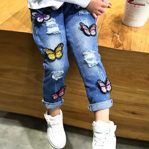 Jeans groothandel (5 stcs / de) -2023 lente kinderkleding meisjes vlinder kinderen was kleding broek algehele lengte
