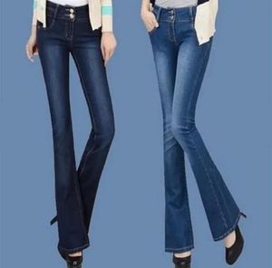 Vaqueros al por mayor de talla grande para mujer, pantalones vaqueros acampanados, Nuevo 2017, pantalones acampanados para mujer, pantalones vaqueros de pierna ancha de cintura alta, pantalones vaqueros para mujer T611