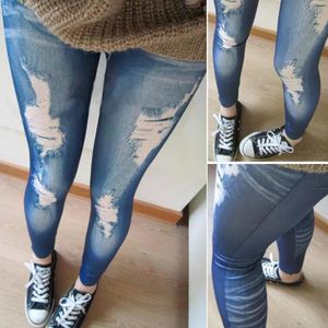 Jeans Groothandel Gescheurde denim Jeanslook Skinny Jeggings Panty's Broeken Broeken Blauw