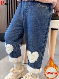 Jeans Hiver velours doublé filles jean pantalon Vintage épais élastique taille haute enfants Denim Harem Calca peluche chaud enfants Vaqueros Broek 231206