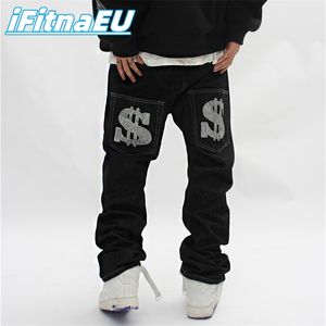 Jeans met print Straight Baggy Punk Men's Fashion Harajuku -broek Gedrukt oversized streetwear Y2K Black Trendyol Hip Hop Man 220804