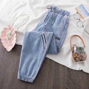 Jeans femme denim jeans haut taille lacet lace up jeans denim harem épisses plus taille taille élastique femme petit ami pantalon de longueur de la cheville