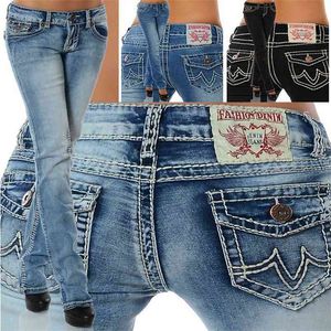 Jeans Mujer Moda Tallas grandes Bolsillos flacos Denim Ladies Lápiz Lápiz de cintura alta Pantalones de mujer azul 210809