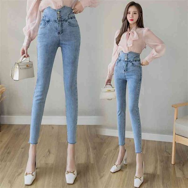 Jeans femme haute taille coréenne mode pantalon crayon tous match avec des pieds minces femme vêtements pour femme jean 210520