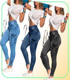 Jeans femme haute taille sexy skinny pant streetwear 2022 Fashion Women Pocket Pocket Zipper Pantal