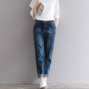 Jeans vrouw jeans plus size mode elastiek blauw midden taille casual harem jeans vrouwelijke katoenen harem cowboybroek losse denim broek