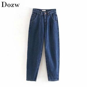 Jeans Femme Lâche Casual Harem Pantalons Boyfriends Mom Streetwear Denim Femmes Pantalons de poche plissés Jean Femme 210515