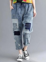 Jeans Donna Casual Jeans Nuovo Arrivo 2022 Moda Streetwear Allmatch Ricamo Allentato Femminile Alla Caviglia Denim Pantaloni Harem D223