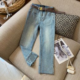 Jeans femmes concepteurs de concepteurs ruban haut taille baril droit jeans pour femmes