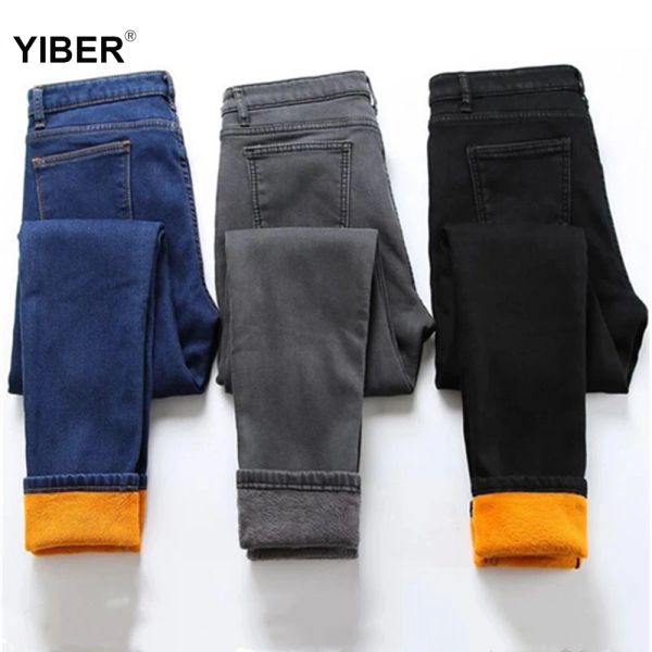 Jeans femmes taille haute augmenter vers le bas jean hiver grande taille chaud jean pieds liés épaississement velours élastique pantalon femmes pantalon