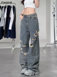 Jeans Femmes Jeans Trou En Détresse Denim Pantalon Élégant Style Punk Américain Cool Filles Lavé Rétro Prévalent Pleine Longueur Automne Nouveau