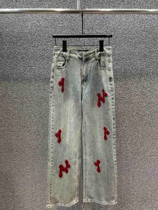 Jeans de diseñador para mujer, pantalones de mezclilla holgados de pierna ancha, pantalones de mezclilla ajustados, ropa de marca para mujer con estampado bordado