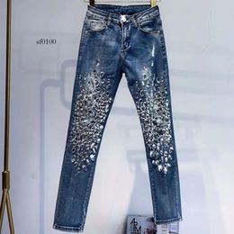 Jeans femmes mode Vintage femmes luxe brodé fusées diamant Denim Jeans femmes perlé crayon maigre 230510