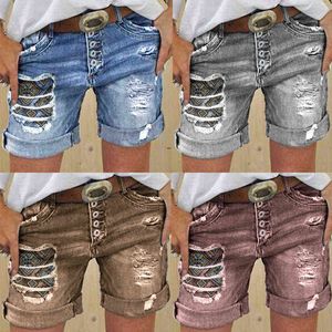 Jeans Dames Hoge Taille Dragen Shorts Grote Casual Summer Straight Fashion Pants Street 211129