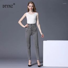 Jeans Jeans Femme DTYNZ élastique taille haute été grandes tailles M 6XL pantalon slim Femme crayon Denim lavé pantalon froncé Femme