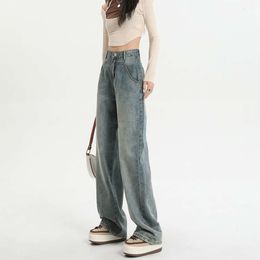Jeans dames 2024 lente/zomer nieuwe hoge taille wijd been smalle editie geborduurd rechte buis los en slanke slanke vloer sleepbroeken