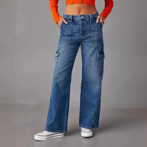 jeans femmes designer jeans femmes jeans droits qualité mode vintage denim pantalon bleu taille haute pantalon de travail maman sexy pantalon évasé femme pli mince mode