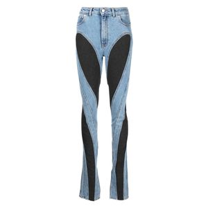 Jeans Damesontwerper Skinny Black Blue Splited Midhigh taille Casual vrouwelijke vrouwelijke lengte denim broek Mugler -broek