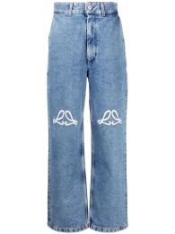 Jeans dames designer broek benen open vork strakke capris denim broek voeg fleece dikke dikke dikke dikke mean broek losse vrouwen kleding borduurwerk afdrukken