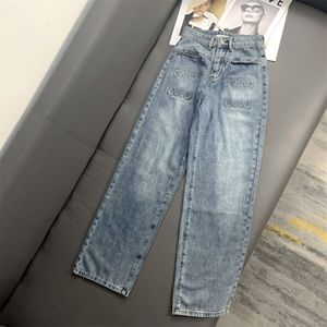 Designer Dames jeans ongedefinieerde lente en zomer klassieke eenvoudige met hoge taille rechte bedrukte broek losse casual dunne broek
