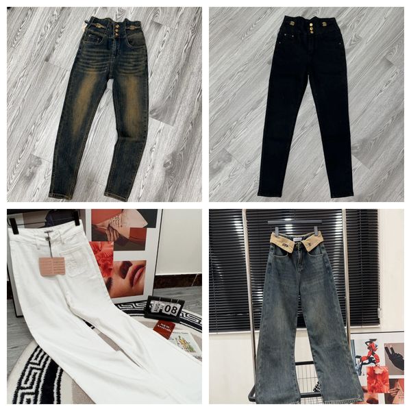 Jeans Femmes High Street Designer Pantalon Jambes Fourche Ouverte Serré Capris Broderie Impression Denim Pantalon Droit Minceur Jean Pantalon Marque De Mode Femmes Vêtements