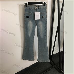 Jeans dames ijzer oefenbrief ontwerpbrief pocket hoog taille slanke casual wijd uitlopende blauwe spijkerbroek