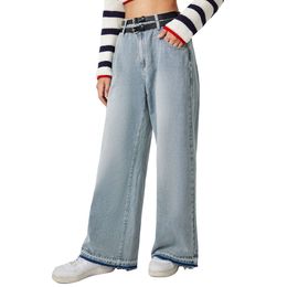 Jeans jeans à femmes brutes, jeans à jambes larges avec un jean à la jambe large et à la jambe