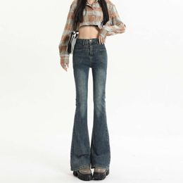 Jeans dames lente 2024 Nieuwe internet rode jeans slanke benen vertonen hoge elastische flare broek kleine gestalte