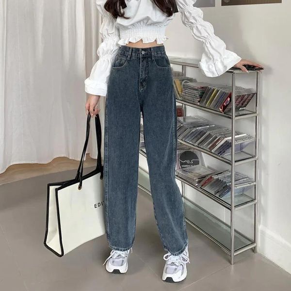 Jeans Xpqbb bleu gris femmes jean Style coréen taille haute droite Baggy Denim pantalon dames Vintage ample jambe large pantalon 2023 nouveau