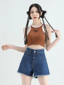 Jeans y2k hoge taille denim shorts Koreaanse mode losse dames zomer2023 nieuwe burrs sexy wideleg broek stijlvol kort