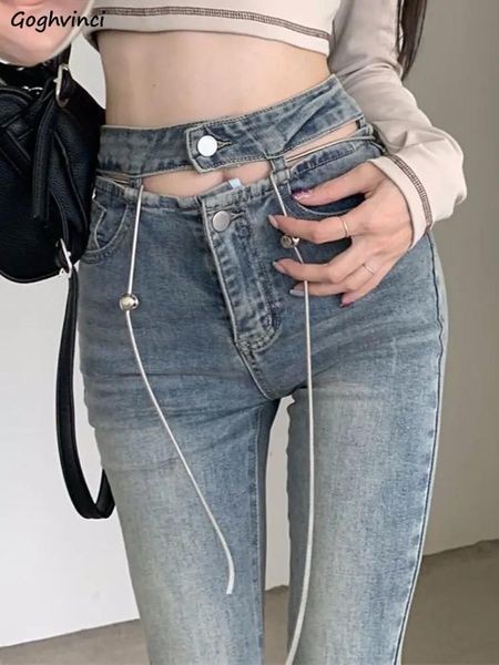 Jeans Y2k jean slim femmes évider Hotsweet Vintage Chic mode coréenne taille haute décontractée collège Streetwear Flare Denim pantalon
