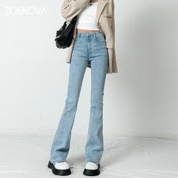 Jeans ZOENOVA Vrouwen Flared Jeans Losse Denim Broek Bodem Recht Hoge Taille Stretch Stedelijke Vrouwelijke Flare Broek 2022 Mode 6 Kleur