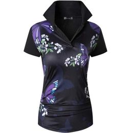 Jeansian Aziatische stijl Dames Casual T-shirt met korte mouwen T-shirt Bloemenprint Poloshirts T-shirt Golfpolo's Tennis Badminton SWT311