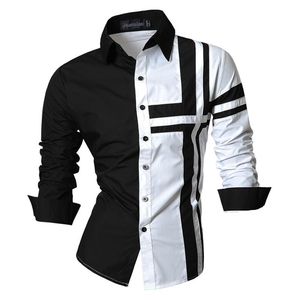 Jeansian Camisas de vestir para hombres Casual Elegante Manga larga Diseñador Botón Abajo Slim Fit Z014 Blanco 220401