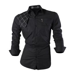 Jeansian hommes tenue décontractée chemises mode Desinger élégant à manches longues K371 Black2 240307
