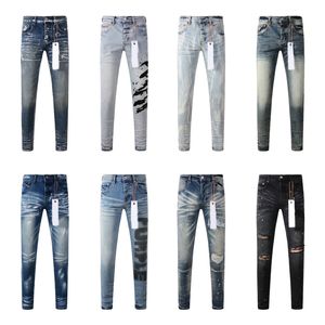 JeansStreet Fashion Designer paarse jeans heren Buttons Fly Zwart Stretch Elastisch Skinny Ripped Jeans Buttons Fly Hip Hop Merkbroek jeans voor dames Wit zwarte broek