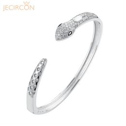 Jecircon Snake Bangle for Women Shell Diamonds 925 Sterling Silver All-Match Apertura Versión coreana Simple Hand Ring 240416