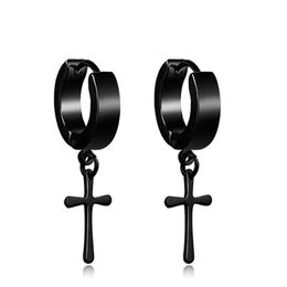 JeeMango 1 Stuks Punk Unisex Hoop Earring Mens Jewerly Cross Piercing Titanium Staal Anti-allergische Earing Voor Vrouwen Men236U