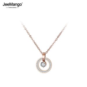 JeeMango Bohême CZ Cristal Pendentif Collier Or Rose En Acier Inoxydable Strass Argile Collier Bijoux Pour Femmes Cadeaux JN19032