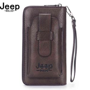 JEEP BULUO célèbre marque pochette portefeuille marque sac à main pour téléphone double fermeture éclair luxe portefeuille en cuir pochette grande capacité H220422