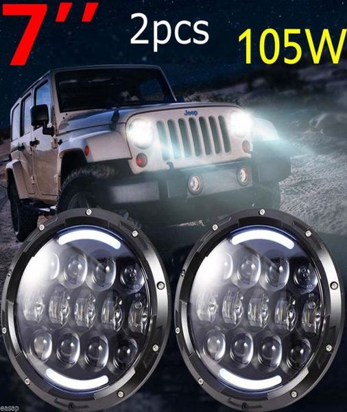 Jeeps Wrangler 7quot Inch 105W phares LED Hilo Beam avec signal de virage en ambre et DRL blanc pour 19972016 JK TJ LJ Unlimited5200570