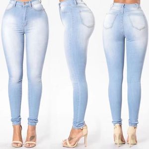 Jeggings Jeans para mujer Blue Jeans cintura alta elástico estiramiento señoras mujer lavado Denim Skinny lápiz pantalones tamaño asiático S-3XL