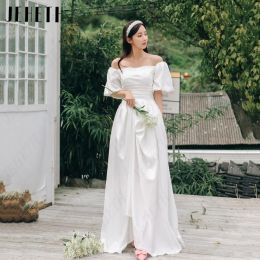 Jeheth Boat Necy Pleat Corée Robes nuptiales Femmes Femmes Satin Puff Robes de mariée Simple A-Line Sweetheart Vestidos de Novia