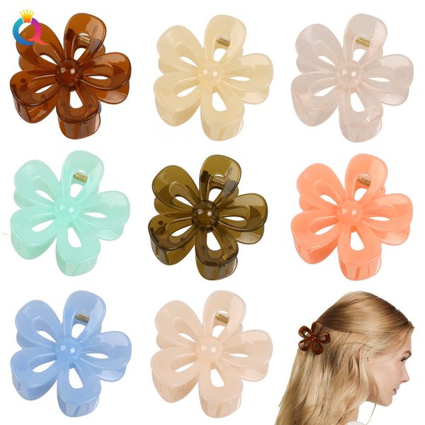 Jelly Big Flower Matte Hollow Out Ribbon Flower Hair Claw Clips Mujeres Niñas Crab Hair Claws Ponytail Hairpin Bath Barrette Headwear Accesorios 1899